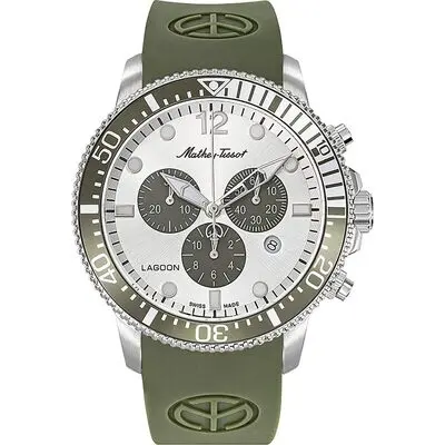 Mathey-Tissot Lagoon Chronograph Green Silicone Strap Silver Dial Quartz H123CHLGV 100M Men's Watch