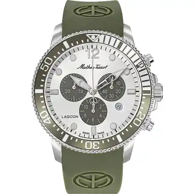 Mathey-Tissot Lagoon Chronograph Green Silicone Strap Silver Dial Quartz H123CHLGV 100M Men's Watch
