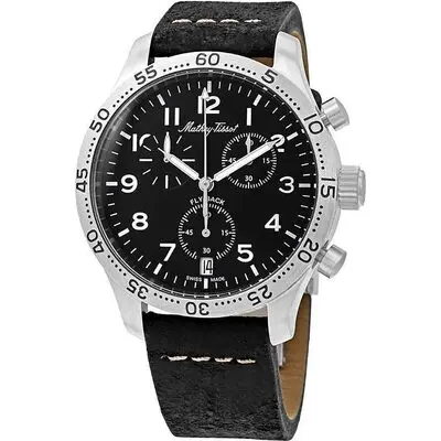 Mathey-Tissot Type 21 Flyback Chronograph Leather Strap Black Dial Quartz H1821CHALNG Men's Watch