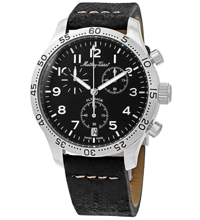 Mathey-Tissot Type 21 Flyback Chronograph Leather Strap Black Dial Quartz H1821CHALNG Men's Watch Mathey-Tissot Type 21 Flyback Chronograph Leather Strap Black Dial Quartz H1821CHALNG Men's Watch