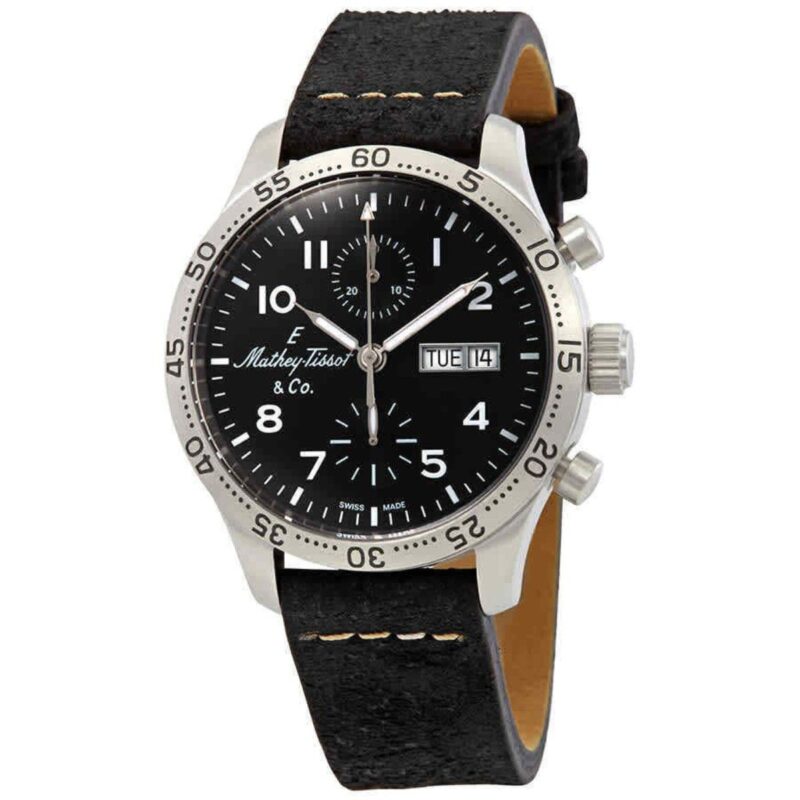 Mathey-Tissot Type 21 Chronograph Genuine Leather Black Dial Automatic H1821CHATLNG Men's Watch Mathey-Tissot Type 21 Chronograph Genuine Leather Black Dial Automatic H1821CHATLNG Men's Watch