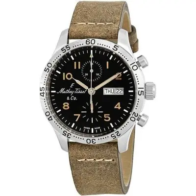 Mathey-Tissot Type 21 Chronograph Genuine Leather Black Dial Automatic H1821CHATLNO Men's Watch