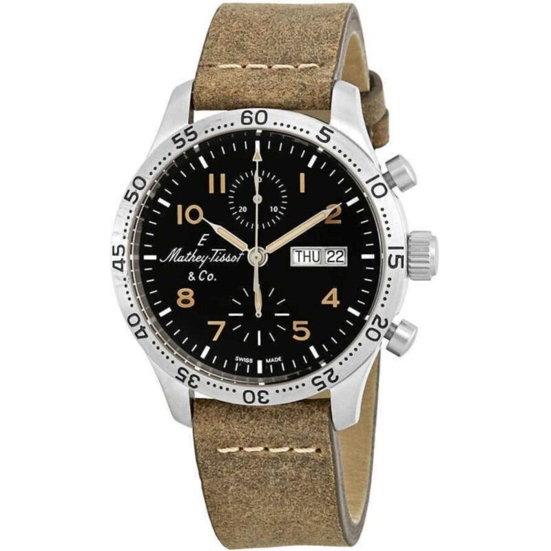 Mathey-Tissot Type 21 Chronograph Genuine Leather Black Dial Automatic H1821CHATLNO Men's Watch Mathey-Tissot Type 21 Chronograph Genuine Leather Black Dial Automatic H1821CHATLNO Men's Watch