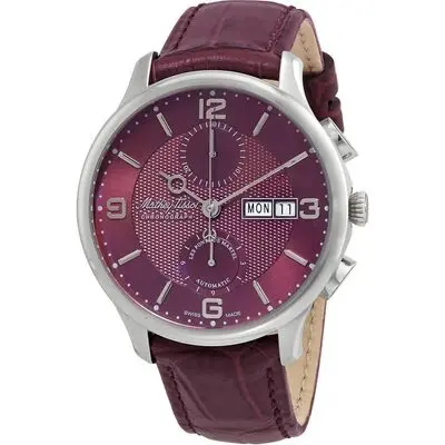 Mathey-Tissot Edmond Chronograph Leather Strap Purple Dial Automatic H1886CHATAR Men's Watch With Gift Set