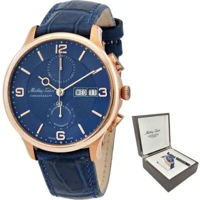 Mathey-Tissot Edmond Chronograph Limited Edition Blue Dial Automatic H1886CHATPBU Men's Watch With Gift Set