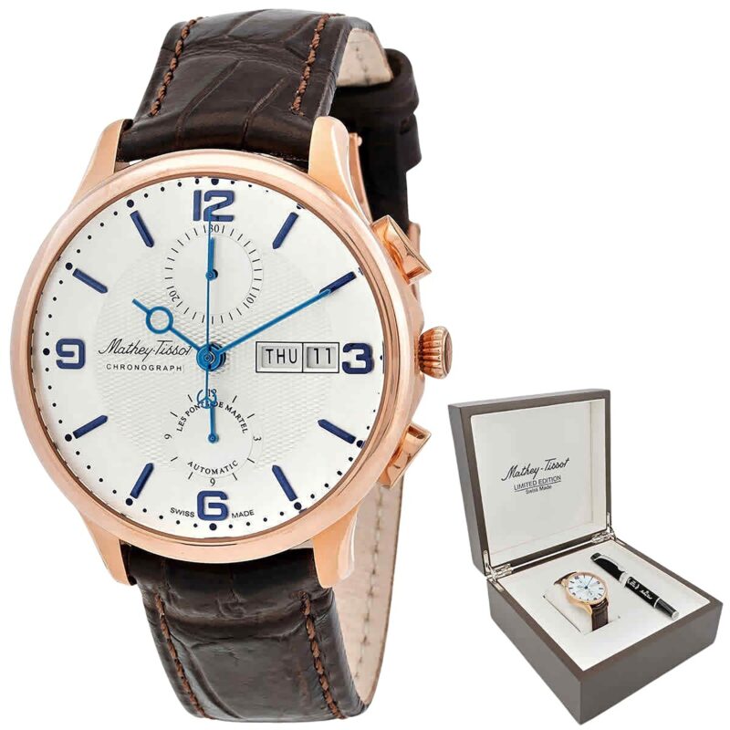 Mathey-Tissot Edmond Chronograph Limited Edition White Dial Automatic H1886CHATPI Men's Watch With Gift Set