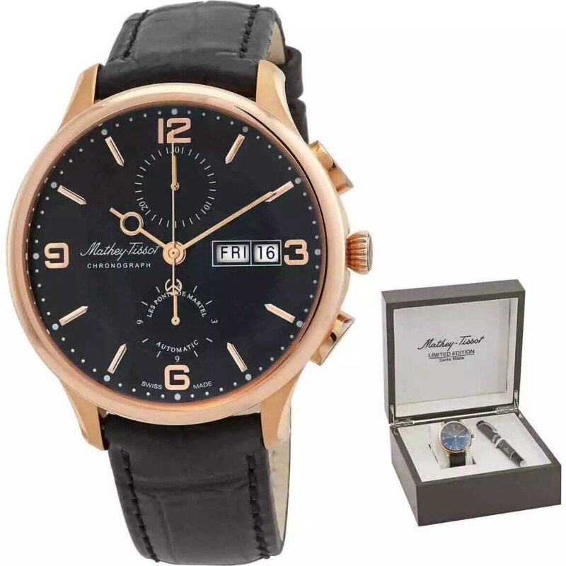 Mathey-Tissot Edmond Limited Edition Chronograph Black Dial Automatic H1886CHATPN Men's Watch With Gift Set Mathey-Tissot Edmond Limited Edition Chronograph Black Dial Automatic H1886CHATPN Men's Watch With Gift Set