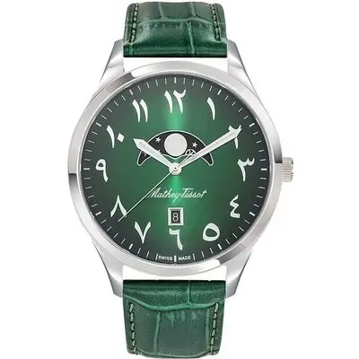 Mathey-Tissot Urban Moon Leather Strap Green Arabic Dial Quartz H411ALPEV Men's Watch