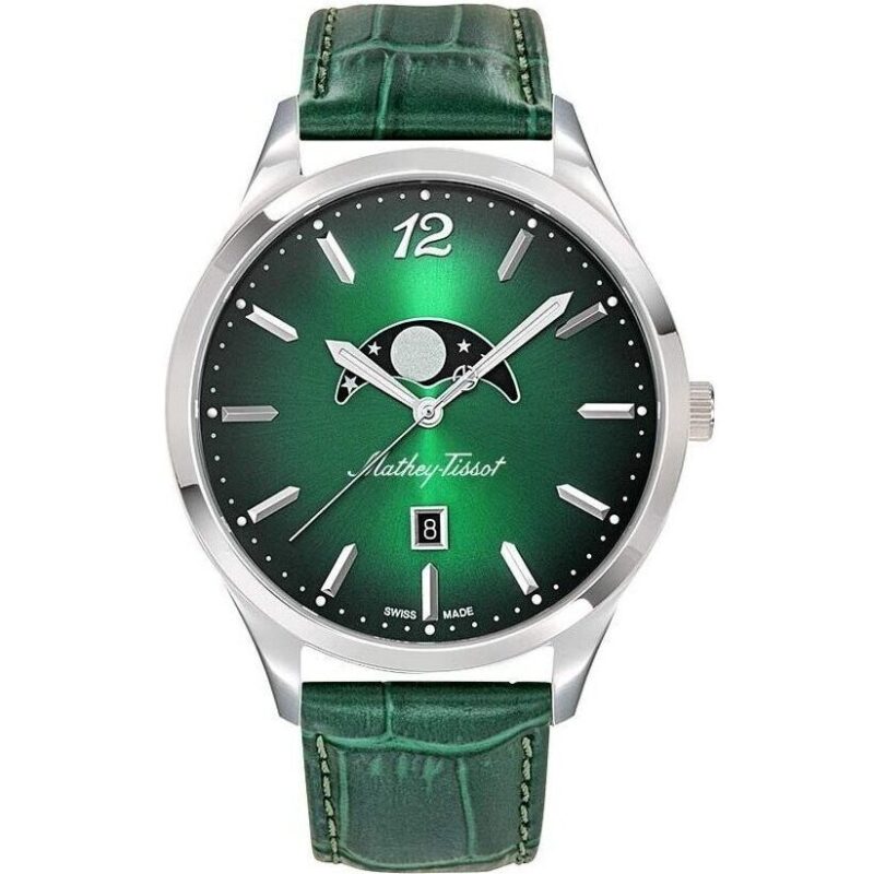 Mathey-Tissot Urban Moon Leather Strap Green Dial Quartz H411LAVM Men's Watch Mathey-Tissot Urban Moon Leather Strap Green Dial Quartz H411LAVM Men's Watch