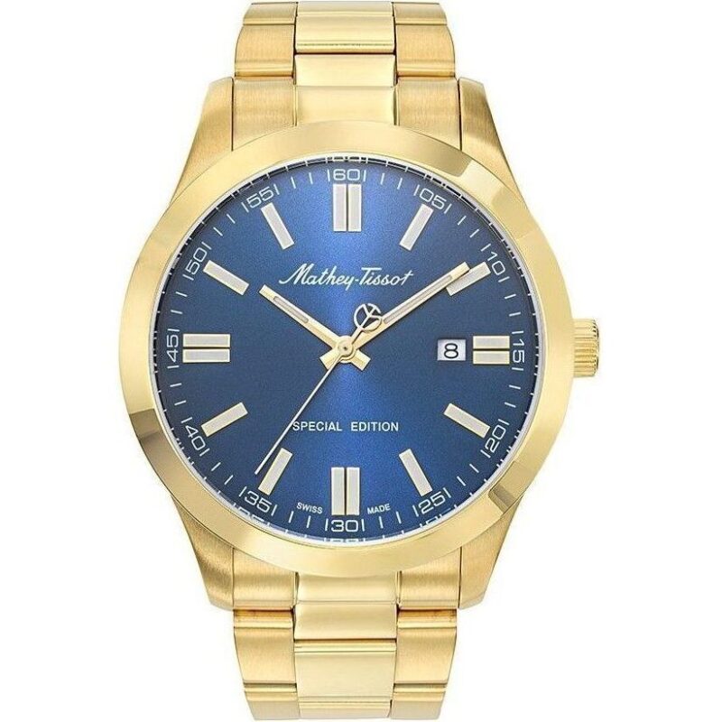 Mathey-Tissot Mathy I Jumbo Special Edition Gold Tone Stainless Steel Blue Dial Quartz H455PBU Men's Watch Mathey-Tissot Mathy I Jumbo Special Edition Gold Tone Stainless Steel Blue Dial Quartz H455PBU Men's Watch