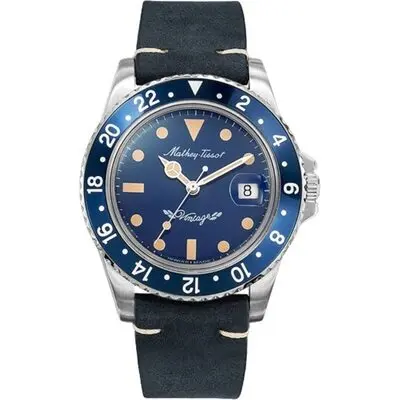 Mathey-Tissot Mathy Vintage Automatic Leather Strap Blue Dial H900ATLBU 100M Men's Watch