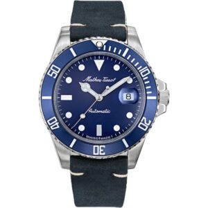 Mathey-Tissot Mathy Vintage Genuine Leather Strap Blue Dial Automatic H901ATLBU 100M Men's Watch