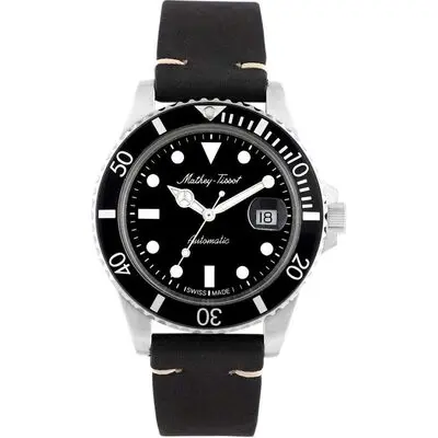 Mathey-Tissot Mathy Vintage Genuine Leather Strap Black Dial Automatic H901ATLN 100M Men's Watch
