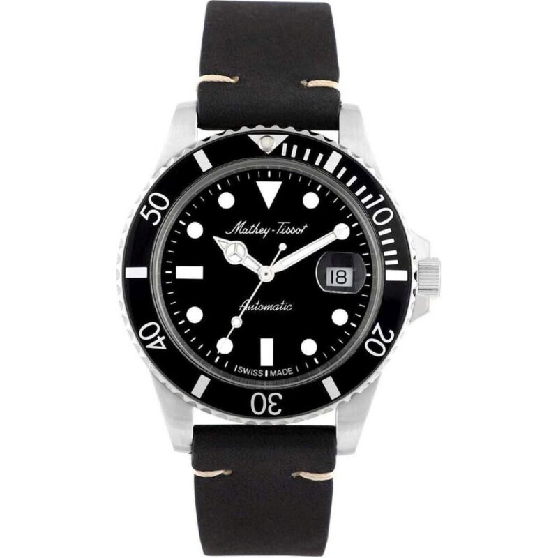 Mathey-Tissot Mathy Vintage Genuine Leather Strap Black Dial Automatic H901ATLN 100M Men's Watch