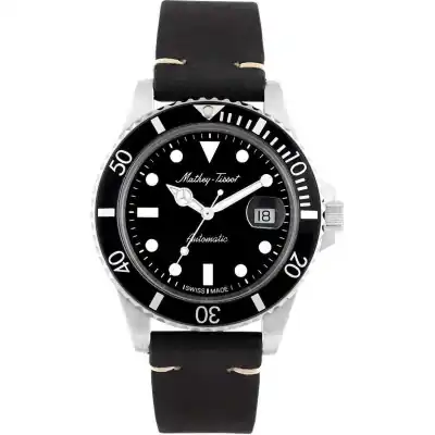 Mathey-Tissot Mathy Vintage Genuine Leather Strap Black Dial Automatic H901ATLN 100M Men's Watch