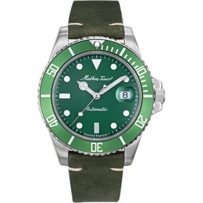 Mathey-Tissot Mathy Vintage Genuine Leather Strap Green Dial Automatic H901ATLV 100M Men's Watch