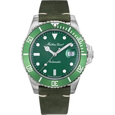 Mathey-Tissot Mathy Vintage Genuine Leather Strap Green Dial Automatic H901ATLV 100M Men's Watch