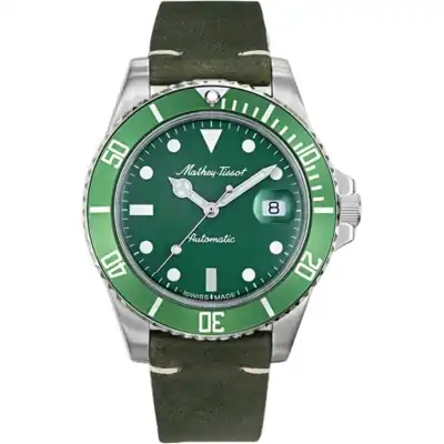 Mathey-Tissot Mathy Vintage Genuine Leather Strap Green Dial Automatic H901ATLV 100M Men's Watch
