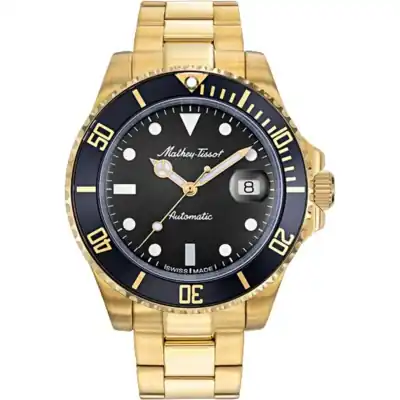 Mathey-Tissot Mathy Vintage Gold Tone Stainless Steel Black Dial Automatic H901ATPN 100M Men's Watch