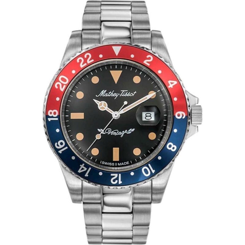 Mathey-Tissot Mathy Vintage Red and Blue Pepsi Bezel Black Dial Automatic H901ATR 100M Men's Watch Mathey-Tissot Mathy Vintage Red and Blue Pepsi Bezel Black Dial Automatic H901ATR 100M Men's Watch
