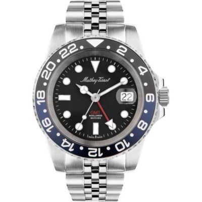 Mathey-Tissot Vintage GMT Stainless Steel Black Dial Quartz H903ANB 100M Men's Watch