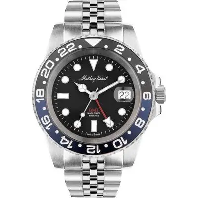 Mathey-Tissot Vintage GMT Stainless Steel Black Dial Quartz H903ANB 100M Men's Watch