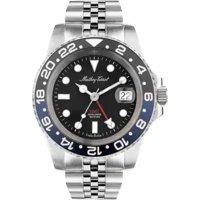 Mathey-Tissot Vintage GMT Stainless Steel Black Dial Quartz H903ANB 100M Men's Watch Mathey-Tissot Vintage GMT Stainless Steel Black Dial Quartz H903ANB 100M Men's Watch