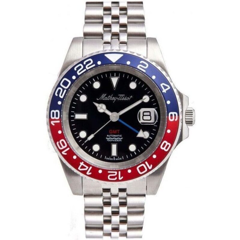 Mathey-Tissot GMT Stainless Steel Black Dial Automatic H903ATAR 100M Men's Watch Mathey-Tissot GMT Stainless Steel Black Dial Automatic H903ATAR 100M Men's Watch