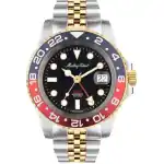 Mathey-Tissot Rolly Mathy Vintage GMT Two Tone Stainless Steel Black Dial Quartz H903BBR 100M Men's Watch