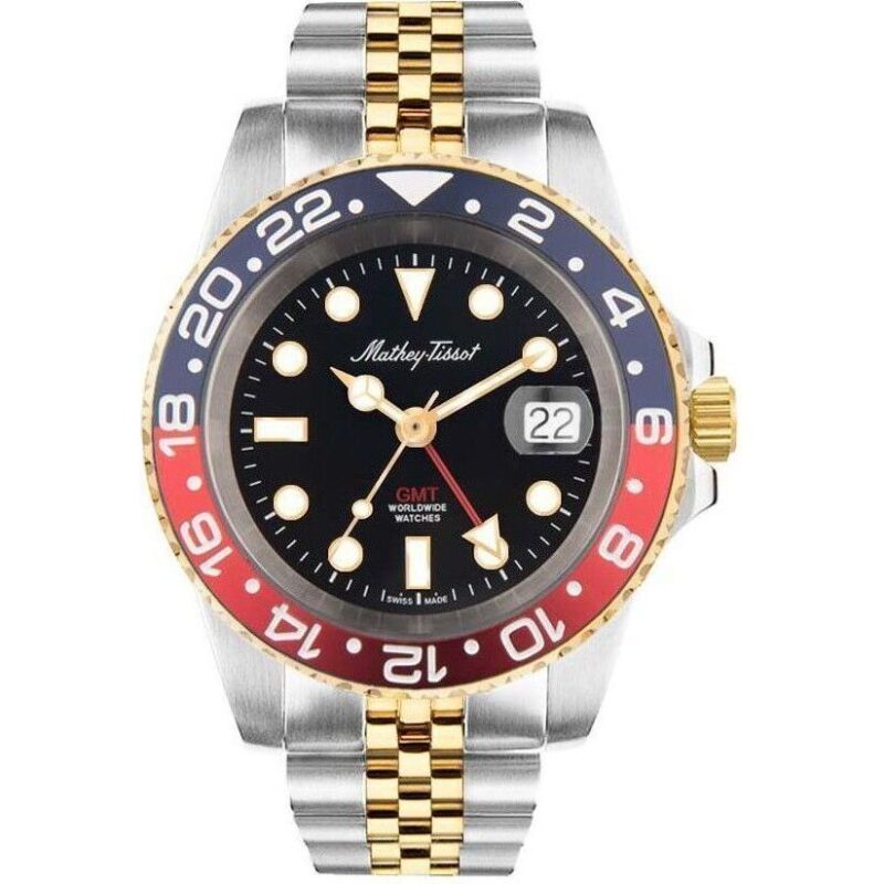 Mathey-Tissot Rolly Mathy Vintage GMT Two Tone Stainless Steel Black Dial Quartz H903BBR 100M Men's Watch Mathey-Tissot Rolly Mathy Vintage GMT Two Tone Stainless Steel Black Dial Quartz H903BBR 100M Men's Watch