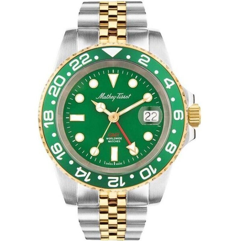Mathey-Tissot Rolly Mathy Vintage GMT Stainless Steel Green Dial Quartz H903BBV 100M Men's Watch Mathey-Tissot Rolly Mathy Vintage GMT Stainless Steel Green Dial Quartz H903BBV 100M Men's Watch