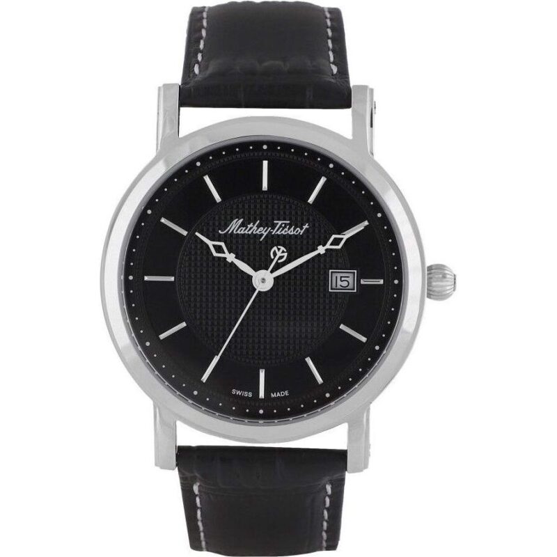 Mathey-Tissot City Leather Strap Black Dial Quartz HB611251AN Men's Watch