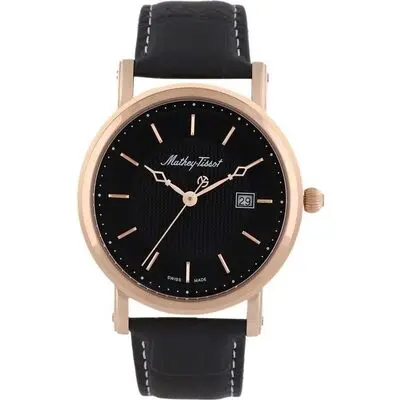 Mathey-Tissot City Leather Strap Black Dial Quartz HB611251PN Men's Watch