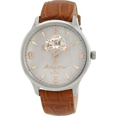 Mathey-Tissot Edmond Limited Edition Leather Strap Open Heart Silver Dial Automatic MC1886CIA Men's Watch