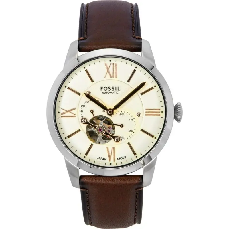 Fossil Townsman Leather Strap Open Heart Cream Dial Automatic ME3266 Men's Watch