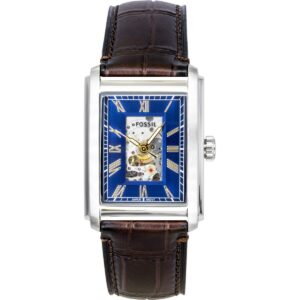 Fossil Carraway Croco Leather Strap Open Heart Blue Dial Automatic ME3273 Men's Watch