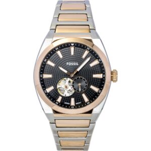 Fossil Everett Two-Tone Stainless Steel Open Heart Black Dial Automatic ME3277 Men's Watch