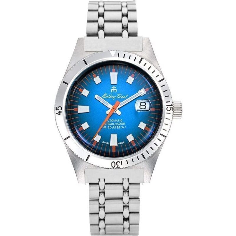 Mathey-Tissot Mergulhador Stainless Steel Blue Dial Automatic Diver's MRG1 200M Men's Watch With Extra Strap