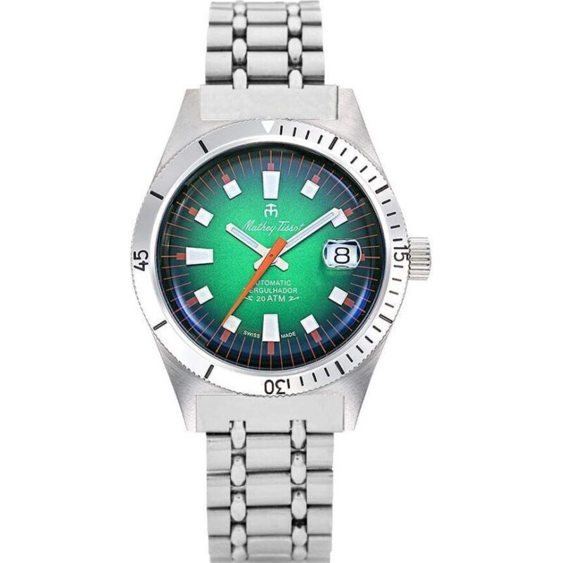 Mathey-Tissot Mergulhador Stainless Steel Green Dial Automatic Diver's MRG2 200M Men's Watch With Extra Strap Mathey-Tissot Mergulhador Stainless Steel Green Dial Automatic Diver's MRG2 200M Men's Watch With Extra Strap