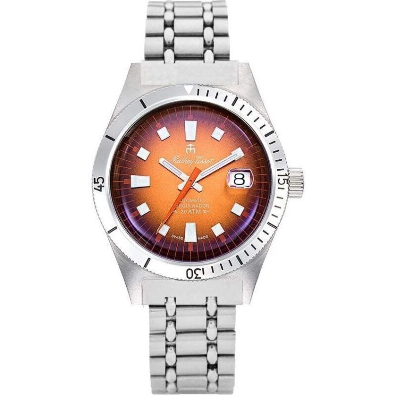 Mathey-Tissot Mergulhador Stainless Steel Orange Dial Automatic Diver's MRG3 200M Men's Watch Watch With Extra Strap Mathey-Tissot Mergulhador Stainless Steel Orange Dial Automatic Diver's MRG3 200M Men's Watch Watch With Extra Strap
