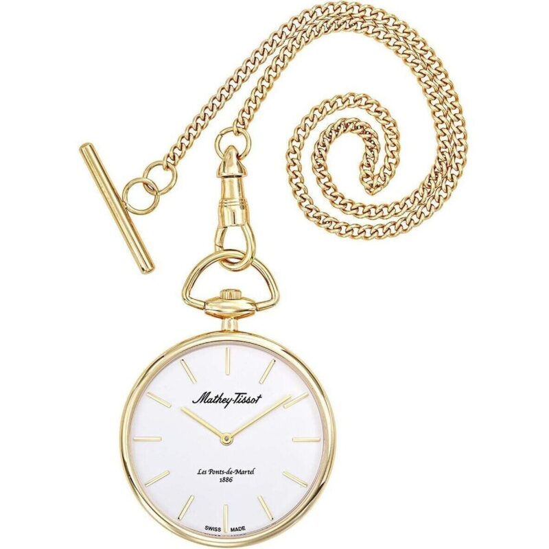 Mathey-Tissot Gold Tone Stainless Steel White Dial Quartz P2PI Unisex Pocket Watch Mathey-Tissot Gold Tone Stainless Steel White Dial Quartz P2PI Unisex Pocket Watch