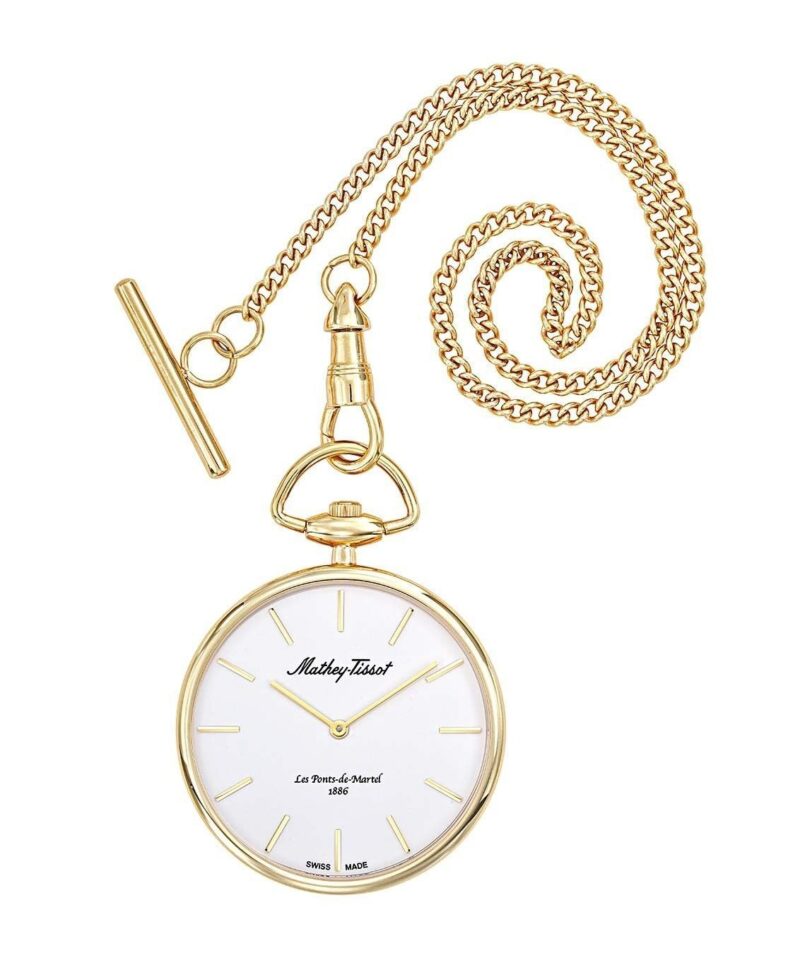 Mathey-Tissot Gold Tone Stainless Steel White Dial Quartz P2PI Unisex Pocket Watch Mathey-Tissot Gold Tone Stainless Steel White Dial Quartz P2PI Unisex Pocket Watch