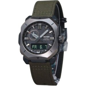 Casio ProTrek Analog Digital Green Cordura Cloth Strap Grey Dial Tough Solar PRW-6900YB-3 100M Men's Watch