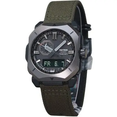 Casio ProTrek Analog Digital Green Cordura Cloth Strap Grey Dial Tough Solar PRW-6900YB-3 100M Men's Watch