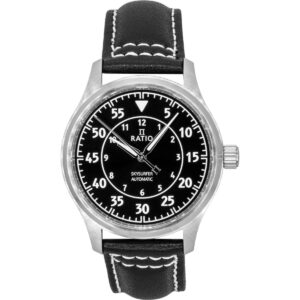 Ratio Skysurfer Pilot Black Sunray Dial Leather Automatic RTS321 200M Men's Watch