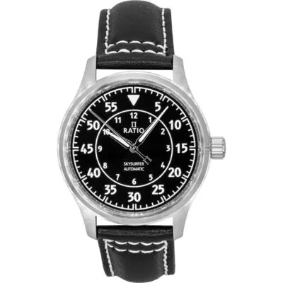 Ratio Skysurfer Pilot Black Sunray Dial Leather Automatic RTS321 200M Men's Watch