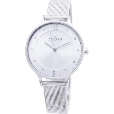 Skagen Anita Silver Dial Swarovski Crystal Mesh Bracelet SKW2149 Women's Watch