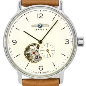 Zeppelin LZ129 Hindenburg Leather Strap Open Heart Beige Dial Automatic 80665N Men's Watch