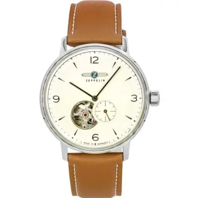 Zeppelin LZ129 Hindenburg Leather Strap Open Heart Beige Dial Automatic 80665N Men's Watch