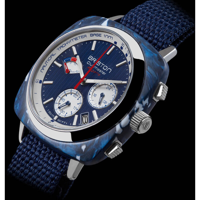 241542-SP-NB-15 1 Briston Clubmaster Regatta 42mm Men's Chronograph – Matt Blue Recycled Plastic with Navy Blue Dial & Ocean PET NATO Strap (241542-SP-NB-15)